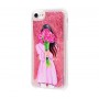 Чехол для iPhone 7/8 блестки вода New розовый девушка с букетом