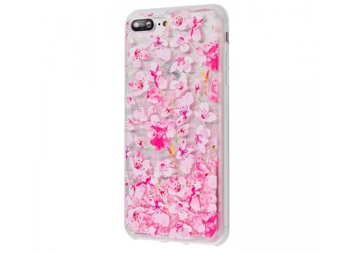 Чехол для iPhone 7 Plus/8 Plus блестки вода New розовый цветы