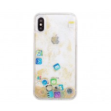 Чехол для iPhone X / Xs блестки вода песок золотой