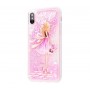 Чехол для iPhone X блестки вода New светло-розовый девушка с букетом