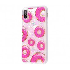 Чехол для iPhone X блестки вода New светло-розовый пончик