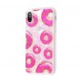 Чехол для iPhone X блестки вода New светло-розовый пончик