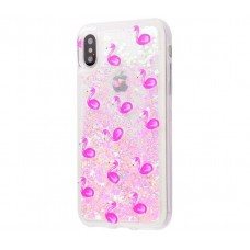 Чехол для iPhone X / Xs блестки вода New светло-розовый фламинго