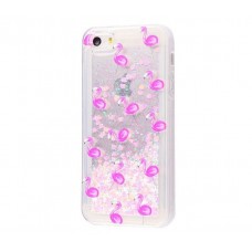Чехол для iPhone 5/5s/SE блестки вода New светло-розовый фламинго