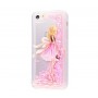 Чехол для iPhone 5/5s/SE блестки вода New светло-розовый девушка с букетом