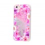 Чехол для iPhone 5/5s/SE блестки вода New светло-розовый цветы