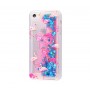 Чехол для iPhone 5/5s/SE блестки вода New розово-синий фламинго