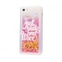 Чехол для iPhone 5/5s/SE блестки вода New розовый Just Smile