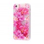 Чехол для iPhone 5/5s/SE блестки вода New розовый фламинго