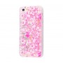 Чехол для iPhone 5/5s/SE блестки вода New розовый цветы