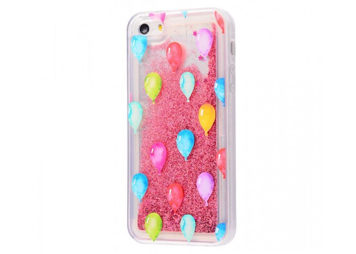Чехол для iPhone 5/5s/SE блестки вода New розовый шарики