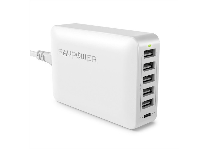Зарядное устройство RAVPower 60W 12A 6-Port USB Desktop Charging Station with iSmart Technology, White RP-PC028WH