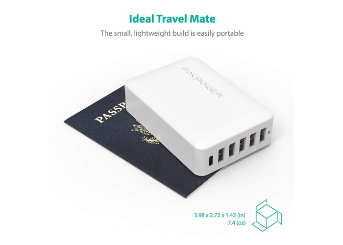 Зарядное устройство RAVPower 60W 12A 6-Port USB Desktop Charging Station with iSmart Technology, White RP-PC028WH