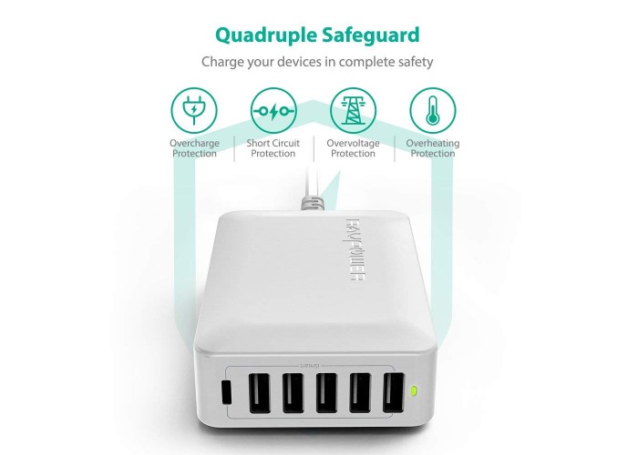 Зарядное устройство RAVPower 60W 12A 6-Port USB Desktop Charging Station with iSmart Technology, White RP-PC028WH