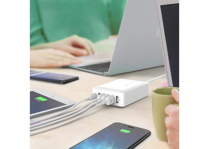 Зарядное устройство RAVPower 60W 12A 6-Port USB Desktop Charging Station with iSmart Technology, White RP-PC028WH