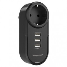 Зарядное устройство RAVPower Power Strip 4-in-1 Mini Surge Protector (1 AC Outlet + 3 USB Ports) iSmart 2.0, Black RP-PC003BK