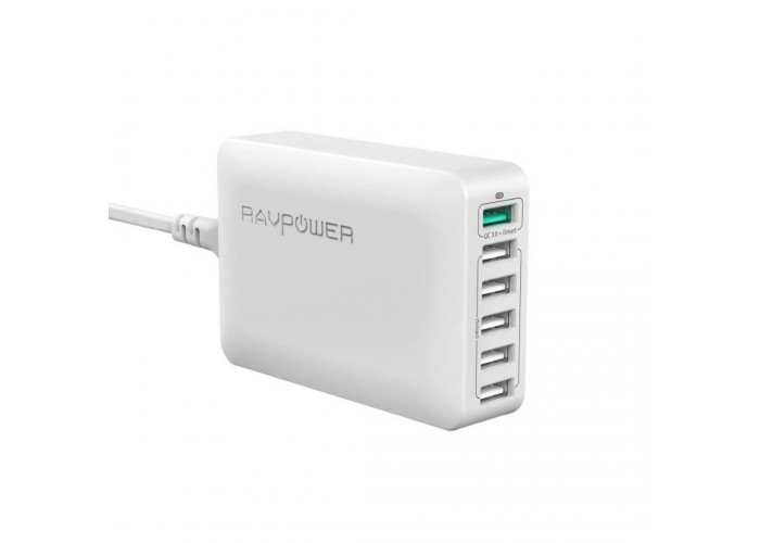 Зарядное устройство RAVPower Qualcomm Quick Charge 3.0 60W 12A 6-Port USB Charging Station with iSmart Technology, White RP-PC029WH