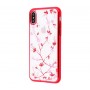 Чехол для iPhone X / Xs Dimond Flowers красный