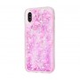 Чехол для iPhone X / Xs блестки вода светло-розовый фламинго