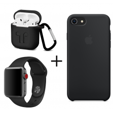 Набор 3 в 1: Apple Silicone case, ремешок для Apple Watch и чехол для AirPods