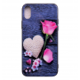 Чехол Glass Case для iPhone с рисунком цветка и сердца