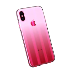 Розово - Прозрачный пластиковый чехол Baseus Aurora Case для iPhone Xs Max
