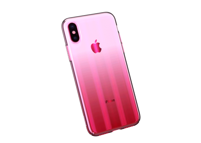 Розово - Прозрачный пластиковый чехол Baseus Aurora Case для iPhone Xs Max