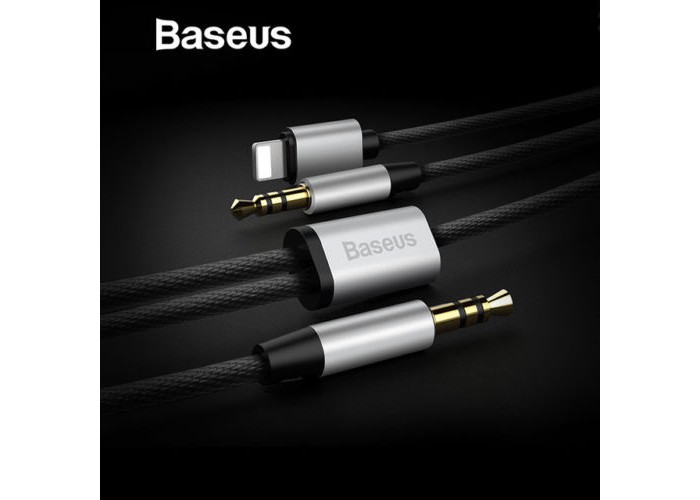 Aux Adapter For iPhone Baseus 2IN1 Audio Cable 8pin 3.5mm Jack Speaker Черный
