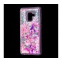 Чехол для Samsung Galaxy A8 2018 блестки вода "Розовые цветы"