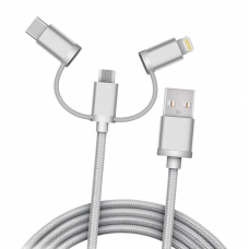 Кабель плетёный USB 3in1microUSB, Lightning, Type-C (1 метр)