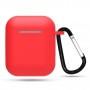 Тонкий силиконовый чехол с карабином для AirPods Red