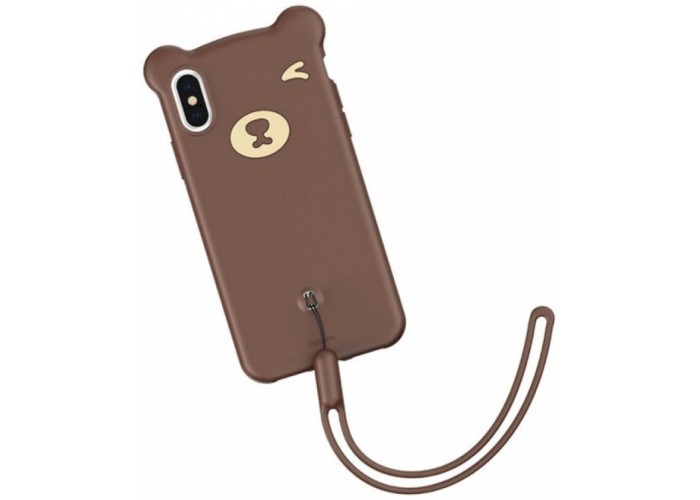 Коричневый силиконовый чехол Baseus Bear Case для iPhone Xs Max