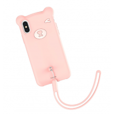 Розовый силиконовый чехол Baseus Bear Case для iPhone Xs Max