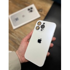 Чохол із загартованого матового скла з лінзами на камері на IPhone 14 Pro Max ( білий )