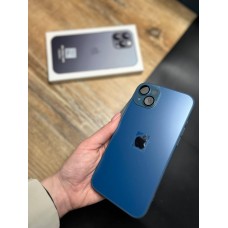 Чохол із загартованого матового скла з лінзами на камері на IPhone  14 Plus ( синій )