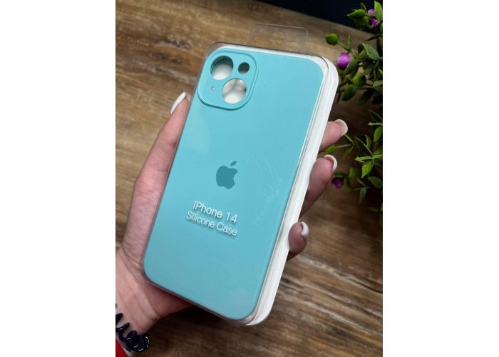 Силиконовый чехол c закрытой камерой Apple Silicone Case Sea blue для iPhone 14