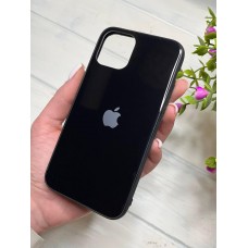 Стеклянный глянцевый чехол для Iphone 11 Pro с закрытым низом чёрный ( №18 )