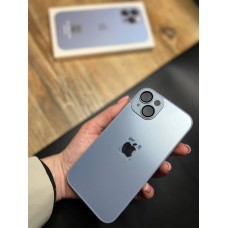 Чохол із загартованого матового скла з лінзами на камері на IPhone 14 ( блакитний )