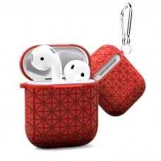 Силиконовый чехол WiWU с карабином для AirPods Красный Ромбики